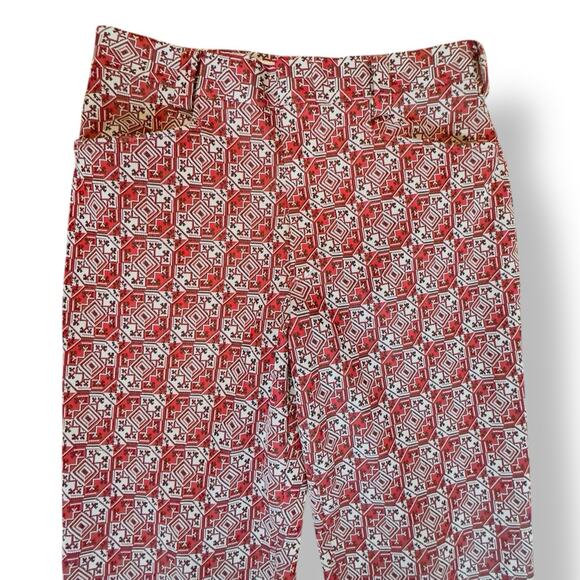 Vintage Red Geometric Aztec Inspired Print Flare Pant  Stretch Poly Retro W32" - Picture 4 of 9